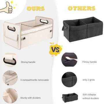 JiatuA Car Trunk Organizer, Car Organizers and Storage Collapsible Multi Compartment Container Box, Adjustable Car Accessories for SUV Sedan Truck, Standard Size, Beige