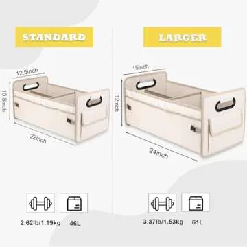 JiatuA Car Trunk Organizer, Car Organizers and Storage Collapsible Multi Compartment Container Box, Adjustable Car Accessories for SUV Sedan Truck, Standard Size, Beige