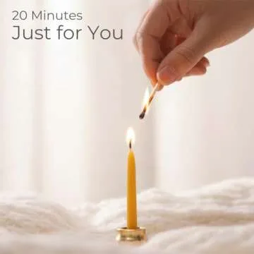 Mindful Meditation Candle Set with 12 Mini Taper Beeswax Candles with Brass Holder for Prayer & Reflection, Relaxation Gifts for Women Stress, Serenity Thinking of You Gift