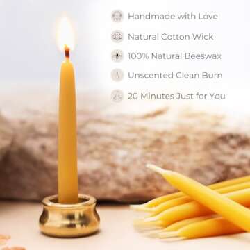 Mindful Meditation Candle Set with 12 Mini Taper Beeswax Candles with Brass Holder for Prayer & Reflection, Relaxation Gifts for Women Stress, Serenity Thinking of You Gift