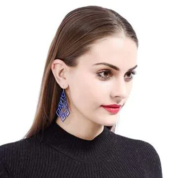 Royal Blue Geometric Chandelier Earrings for Women