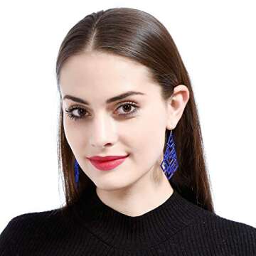 D EXCEED Women's Royal Blue Chandelier Drop Earrings Gift Wrapped Fashion Gold Cutout Tiered Dangle Drop Earrings