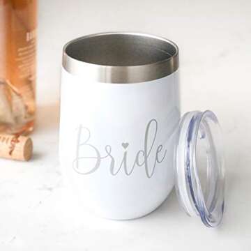Bliss Collections Stainless Steel Insulated Wine Tumbler with Lid for the Bride - 12 Oz BPA-Free Win...