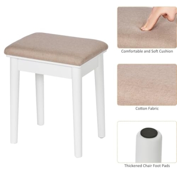 ANWBROAD White Vanity with Lighted Mirror Vanity Desk with Mirror and Lights Girls Vanity with Power Outlet Stool Drawers Shelves Charging Station 3 LED Lighting Modes Bedroom Makeup Table UBDT55W