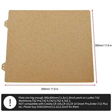 FYSETC 3D Printing Platform 300x300 Build Plate - Double Sided Textured PEI Spring Steel Sheet: Powder Coated Flexiable Texture Build Surface with Magentic Sticker Comaptible with 3D Printer TAZ 6