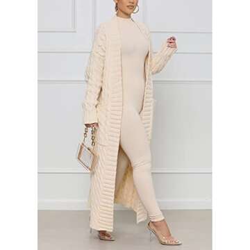 Vakkest Womens Cable Knit Long Sleeve Sweater CardiganPocket Casual Outwear Batwing Sleeve Warm Chun...