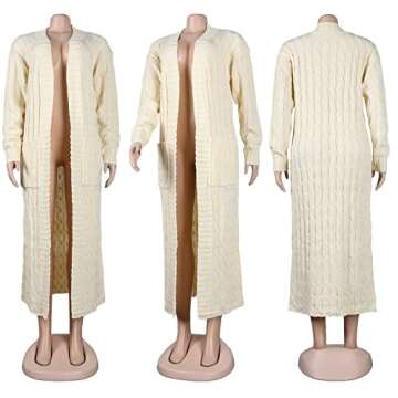 Vakkest Womens Cable Knit Long Sleeve Sweater CardiganPocket Casual Outwear Batwing Sleeve Warm Chunky Knit Coats