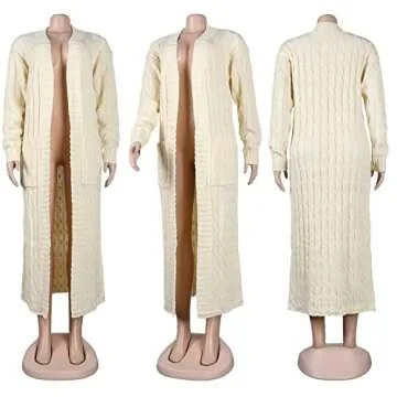 Vakkest Womens Cable Knit Long Sleeve Sweater Cardigan