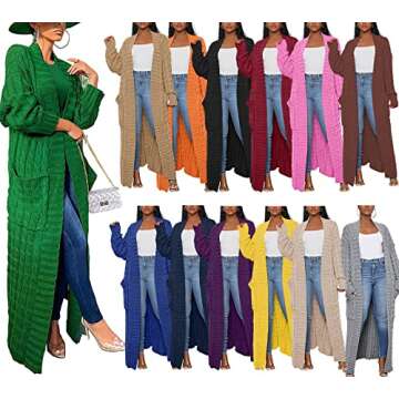 Vakkest Womens Cable Knit Long Sleeve Sweater CardiganPocket Casual Outwear Batwing Sleeve Warm Chunky Knit Coats