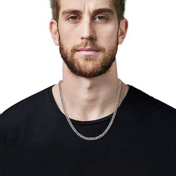 Fiusem Silver Tone Cuban Link Chain for Men, 5mm Mens Chain Necklaces, Stainless Steel Chain Necklac...