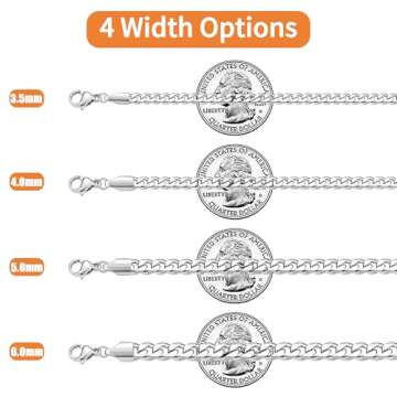 Fiusem Silver Tone Cuban Link Chain for Men, 5mm Mens Chain Necklaces, Stainless Steel Chain Necklaces for Men Women, 20 Inch