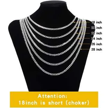 Fiusem Silver Tone Cuban Link Chain for Men, 5mm Mens Chain Necklaces, Stainless Steel Chain Necklaces for Men Women, 20 Inch