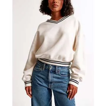 ACCPUR Oversized Fleece Sweatshirt Women V Neck Style