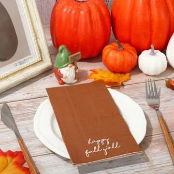 Whaline Happy Fall Guest Napkins Orange Brown Paper Napkins Autumn Disposable Guest Hand Napkin Towel for Thanksgiving Party Supplies Bathroom Table Decor,80Pcs