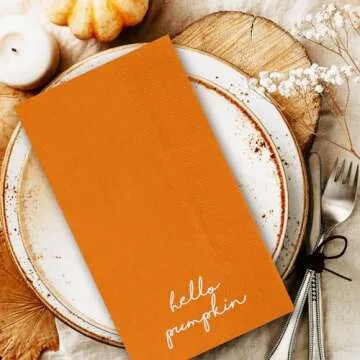 Whaline Happy Fall Guest Napkins Orange Brown Paper Napkins Autumn Disposable Guest Hand Napkin Towel for Thanksgiving Party Supplies Bathroom Table Decor,80Pcs