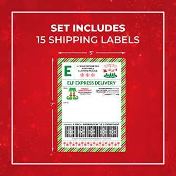 15 Elf Express Delivery Mail Shipping Labels from The North Pole Gift Tag 5 x 7" Early of Late Arriv...