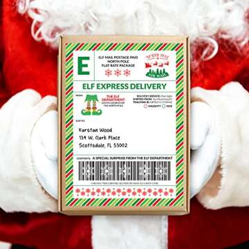 15 Elf Express Delivery Mail Shipping Labels from The North Pole Gift Tag 5 x 7" Early of Late Arrival Package or Surprise Gift from Santa Clause Fun Magical Holiday Tradition