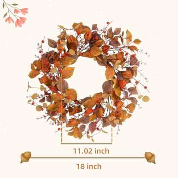 YNYLCHMX 18” Fall Wreath Autumn Wreath Eucalyptus Leaves for Front Door Outside Thanksgiving Fall ...