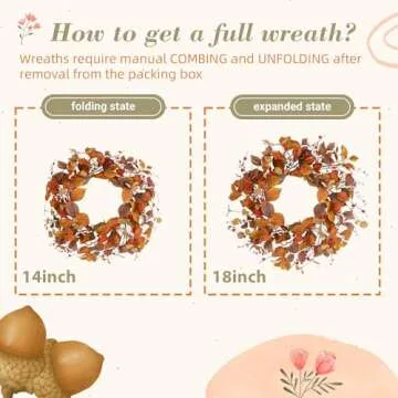 YNYLCHMX 18” Fall Wreath Perfect for Front Door Decor