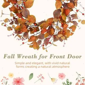 YNYLCHMX 18” Fall Wreath Perfect for Front Door Decor