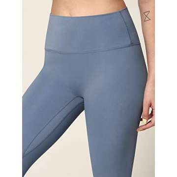 Active Queens QB3018 Peached Front Seamless Leggings with Inner Pocket Full-Length Yoga Pants S Steel_Blue