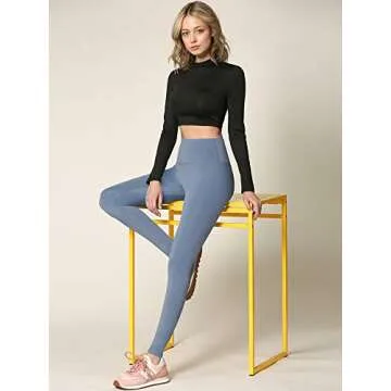 Active Queens QB3018 Peached Front Seamless Leggings with Inner Pocket Full-Length Yoga Pants S Steel_Blue