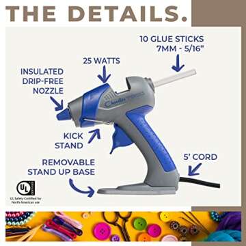 Mini Hot Glue Gun Kit - 25W Small Size Stand up High Temp Hot Melt GlueGun Set with 10 Mini Glue Gun Sticks for Glue Gun, Fine Tip Adhesive Silicone Glue Gun, Craft HotGlueGun by Chandler Tool (Blue)