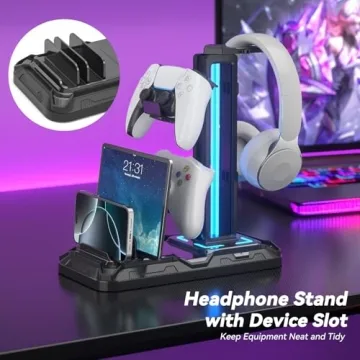 KDD Gaming Headset Stand - 9 Light Modes & USB Ports