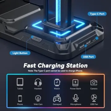 KDD Gaming Headset Stand - 9 Light Modes & USB Ports