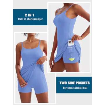 Sexy Women Tennis Dress with Built-In Shorts & Pockets