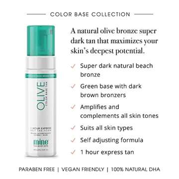 MineTan Olive Self Tanner Mousse - Achieve a Streak-Free, Even, Olive Bronze Super Dark Skin Finish,...