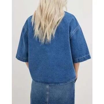 Kedera Women’s Denim Shirt Casual Button Down Short Sleeve