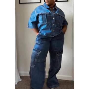 Kedera Womens Button Down Denim Shirts Casual Shirt Casual Collared Short Sleeve Western Pocket Classic Jean Shirt Dark Blue