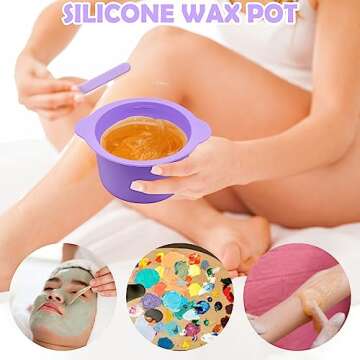 2Pcs Silicone Wax Warmer Liner, Silicone Wax Bowl for Wax Warmer, Non-Stick Wax Melt Warmer Wax Pot Replacement, Reusable Wax Melt Liner with 2 Pcs Wax Spatula Sticks for Hair Removal (Purple, Pink)