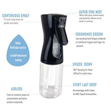 Rwotlls 4 Pack Spray Bottles Hair Spray Bottle Sprayer Ultra Fine Continuous Water Mister for Hairstyling,Gardening, Home, Pet Care & Skin Care 5.6Ounce/160ml, BlackClear