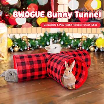 BWOGUE Bunny Tunnels & Tubes Collapsible 3 Way Bunny Hideout Small Animal Activity Tunnel Toys for Dwarf Rabbits Bunny Guinea Pigs Kitty