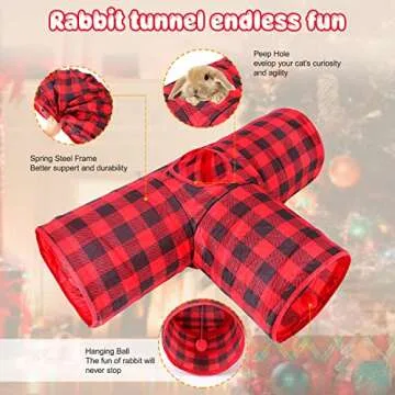 BWOGUE Bunny Tunnels & Tubes Collapsible 3 Way Bunny Hideout Small Animal Activity Tunnel Toys for Dwarf Rabbits Bunny Guinea Pigs Kitty