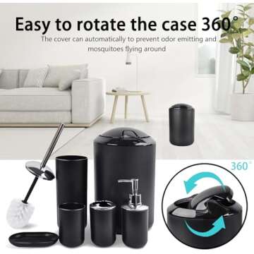 CERBIOR Bathroom Accessories Set 6 Piece Bath Ensemble Includes Soap Dispenser, Toothbrush Holder, Toothbrush Cup, Soap Dish for Decorative Countertop and Housewarming Gift, Black