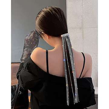 Bling Rhinestones Long Chain Ponytail Hair Clip