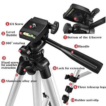 Shuzhu Tripod 3-Way Aluminum Portable Camera Stand Light Weight Travel Universal Smartphone Holder with Carrying Case for Cell Phone12 11 7 8 Plus XR Xs Max X Desktop Support…