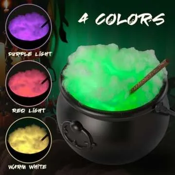Halloween Decorations Indoor - Magic Auto Rotating Mixing Cauldron with 4 LED String Lights & Cotton, DIY Witches Cauldron Set -Halloween Decor for Home Kitchen Room Party Table