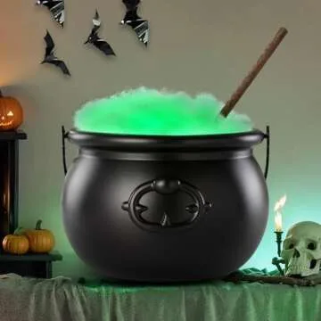 Halloween Decorations Indoor - Magic Auto Rotating Mixing Cauldron with 4 LED String Lights & Cotton, DIY Witches Cauldron Set -Halloween Decor for Home Kitchen Room Party Table