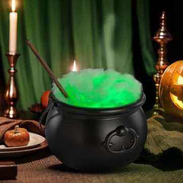 Halloween Decorations Indoor - Magic Auto Rotating Mixing Cauldron with 4 LED String Lights & Cotton, DIY Witches Cauldron Set -Halloween Decor for Home Kitchen Room Party Table