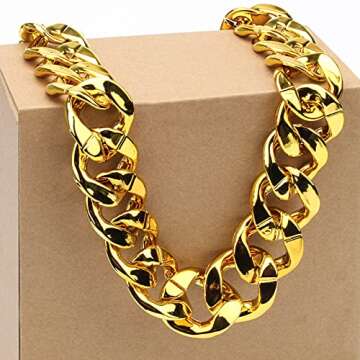 Catcan Hip Hop Chunky Gold Chain 2 Pack, 32 Inch Plastic Gold Necklace 80s 90s Punk Turnover Necklace Men Costume Accessory for Party Costume Class Bar (gold)