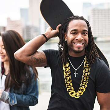 Catcan Hip Hop Chunky Gold Chain 2 Pack, 32 Inch Plastic Gold Necklace 80s 90s Punk Turnover Necklace Men Costume Accessory for Party Costume Class Bar (gold)