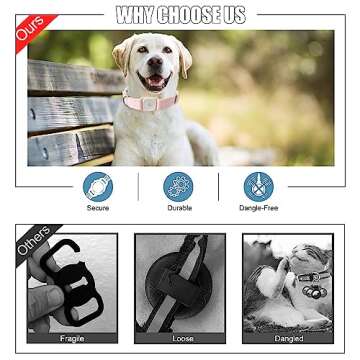 DOGWONG Airtag Cotton Hemp Dog Collar, Heavy-Duty Dog Collar with Airtag Holder Pink Dog Collar Natural Fabric Pet Dog Collar Cute Puppy Necklace for Small Medium Large Dog