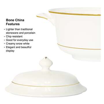 Elegant Gold Rim Bone China Soup Tureen Set – 2PC 2.97QT