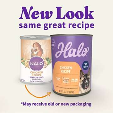 Halo Senior Wet Dog Food Whole Chicken Recipe, Grain Free Real Meat Canned Dog Food for Senior Dogs,...