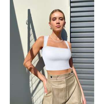 OQQ Women's 3 Piece Tank Tops Strappy Sleeveless Square Neck Stretch Tee Shirts Crop Camis Black Tea...