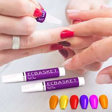 Nail Glue for Acrylic Nails - Nail Glue for Press on Nails 10Pcs Adhesive Super Bond for Fake Nails Tips ECBASKET Professional Nail Glue for Artifical False Nails Long Lasting 0.07oz/pcs